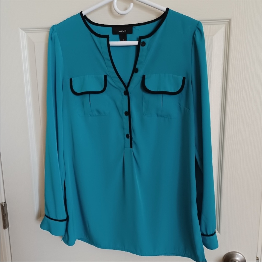 Alfani Teal Blue Long Sleeve Blouse Sz 2